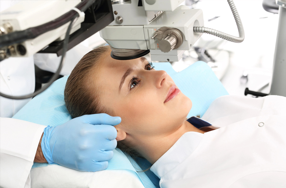 A patient in the operating room during ophthalmic surgery